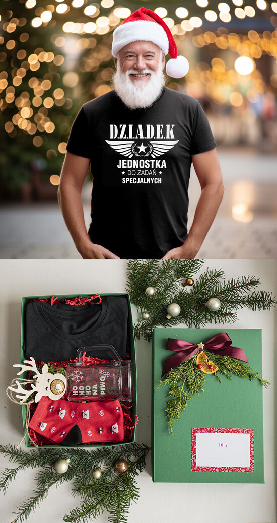 Prezenty dla Babci i Dziadka Prezenty dla Dziadka Pomysł na Prezent dla dziadka na świeta zestaw prezentowy, śmieszna koszulka dla dziadka pod choinkę 02/T-ShBN/boxDBN