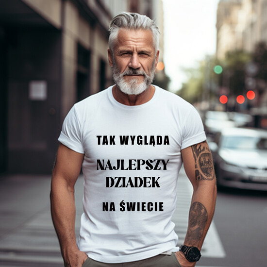 Prezenty dla Babci i Dziadka Prezenty dla Dziadka prezent dla dziadka biała koszulka z nadrukiem, koszulka z napisami dla dziadka, pomysł na prezent d 06/koszulka/dziadek