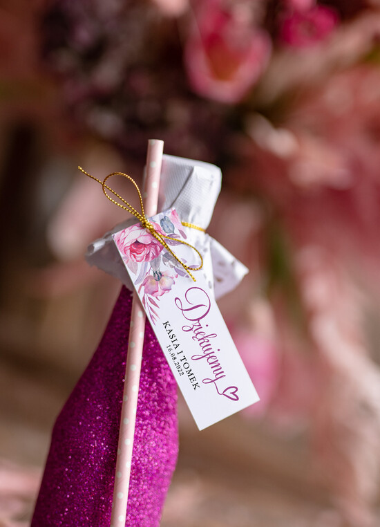 Podziękowania dla Gości Weselnych brokatowe butelki podziękowania dla gości po weselu pomysł na podziękowania dla gości brokatowy bezalkoholowy szampan  01/botKAL/szampan