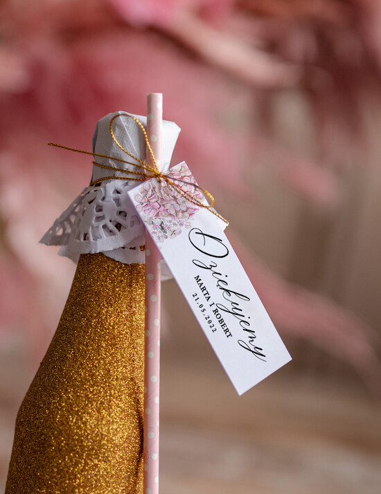 Podziękowania dla Gości Weselnych brokatowe butelki podarunki dla gości weselnych pomysł na podziękowania dla gości brokatowy bezalkoholowy szampan     07/cbl/szampan