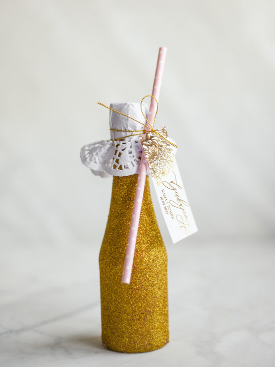 Podziękowania dla Gości Weselnych brokatowe butelki prezent dla gości weselnych brokatowe butelki, bezalkoholowy szampan złoty brokat 02/glamPt/szampan