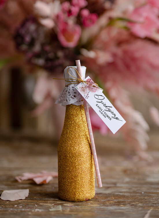 Podziękowania dla Gości Weselnych brokatowe butelki podarunki dla gości weselnych bezalkoholowy szampan brokatowa butelka 01/cbw/szampan