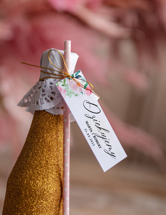 Podziękowania dla Gości Weselnych brokatowe butelki podziękowania dla gości weselnych oryginalny pomysł na prezent dla gości weselnych brokatowa butelka 03/cbl/szampan