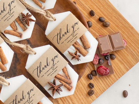 Podziękowania dla Gości Weselnych Mydełka Świece Zawieszki sojowe wyjątkowe podziękowania dla gości sojowe zawieszki z laską cynamonu, pachnące zawieszki sojowe upomi 01/ZWsoy/soy