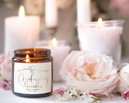 Podziękowania dla Gości Weselnych Mydełka Świece Zawieszki sojowe upominki dla gości od Pary Młodej świeczki zapachowe dla gości, prezenty ślubne dla gości weselnych, 02/goldWSgr/świeca