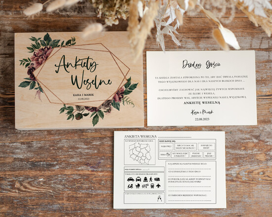 Ankiety weselne ankiety w pudełkach  ankieta weselna dla gości pamiątka ze ślubu, ankieta weselna zamknięta w drewnianym pudełku, pamiątk 05/drew/ankieta