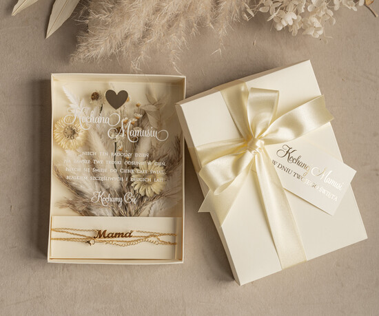 Prezenty dla Mamy kartki i magnesy na lodówkę z życzeniami  wyjątkowy prezent na dzień mamy, kartka z dedykacją w eleganckim pudełku, prezent dla Mamy łańcuszek 01/pudKŁ/Mama