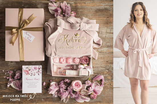 Prezenty dla Mamy Zestawy kosmetyczne  Pomysł na Praktyczny Prezent dla Mamy Zestaw Szlafrok Welurowy z Napisem i Kosmetyki oraz Roller 02/pudkosSZLFILI/DLAMAMY