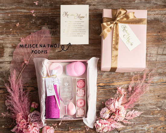 Prezenty dla Mamy Zestawy kosmetyczne  grawerowany kieliszek prezent urodzinowy dla Mamy ozdobna brokatowa butelka z bąbelkami      03/pudkosSRgrpan/DLAMAMY