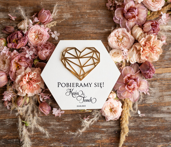 Zaproszenia dla Rodziców  zaproszenia dla Rodziców   zaproszenia na ślub dla Rodziców eleganckie ze złotym sercem   03/heksagondrew/zr