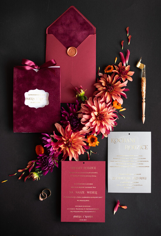 Zaproszenia dla Rodziców  zaproszenia dla Rodziców  najpiękniejsze zaproszenia ślubne dla Rodziców welurowe bordowe zaproszenia  02/velkiesz/zr