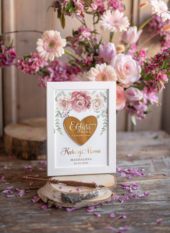 Prezenty dla Mamy ramki, puzzle, ramki na zdjęcia  Prezent na dzien mamy ramka zlote serce dedykacja idealny podarunek na dzien mamy 06/serce/DLAMAMY