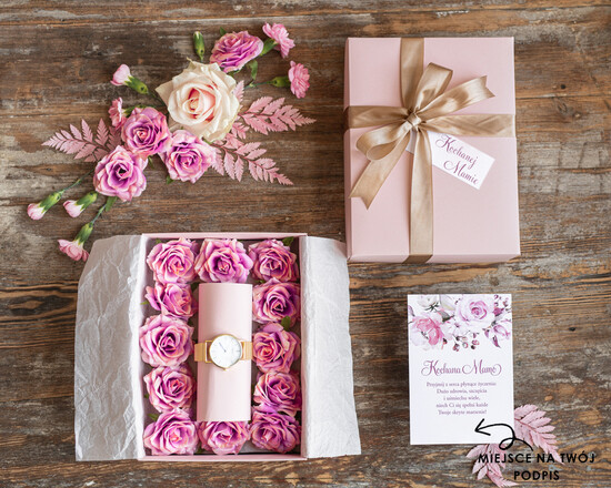 Prezenty dla Mamy biżuteria, pudełka, szkatułki na biżuterie  Prezent na Dzień Mamy Zegarek Upominek Dla Mamy Flowerbox z zegarkiem  03/zegB/flowerBOX