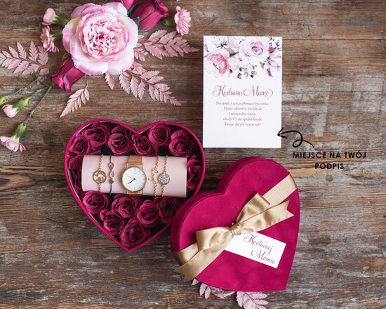 Prezenty dla Mamy biżuteria, pudełka, szkatułki na biżuterie  Prezent na Dzień Mamy Serce Zegarek i bransoletki love i nieskończoność Upominek Dla Mamy Flowerbox  01/zegB/flowerBOXSRC