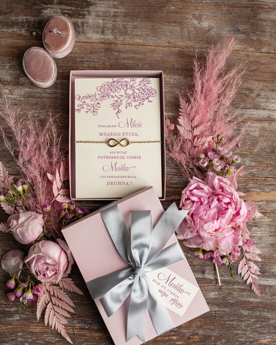 Prezenty dla świadków bransoletki i biżuteria dla świadkowej  Prośba o Świadkowanie  bransoletka nieskonczonosc w pudełku Prezent dla Świadkowej - Czy Zostaniesz  02/BRApud/boxswiad