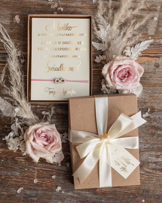 Prezenty dla świadków bransoletki i biżuteria dla świadkowej  Prośba o Świadkowanie bransoletka Nieskończoność w pudełku Prezent dla Świadkowej - Czy Zostaniesz m 04/BRApud/boxswiad