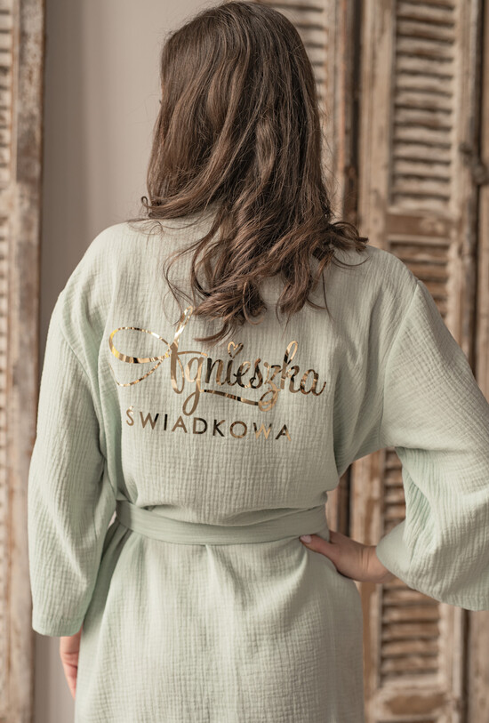 Szlafroki Ślubne z Napisami Szlafrok Ślubny dla Panny Młodej przewiewny bawełniany szlafrok dla Panny Młodej, szlafrok z muślinu z napisami, szlafrok dla Panny M 01/MusSZL/PannaMloda