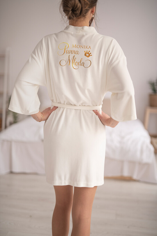 Szlafroki Ślubne z Napisami Szlafrok Ślubny dla Panny Młodej Welurowy Szlafrok dla Panny Młodej Złote Napisy, Welurowy Szlafrok Ślubny z Imieniem Panny Młodej 07/VELszl/mPara