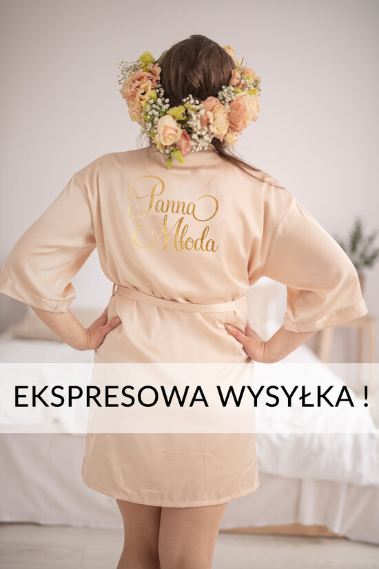 Szlafroki Ślubne z Napisami Szlafroki Szybka Wysyłka Satynowy Szlafrok Ślubny z Napisem, Szlafrok dla Panny Młodej z napisem na plecach Szybka Wysyłka 03/SATszlekspres/PannaMloda