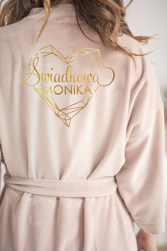 Szlafroki Ślubne z Napisami Szlafrok dla Świadkowej / Druhny / Mamy Welurowy Szlafrok dla Świadkowej ze Złotym Napisem - Podziękowanie za świadkowanie  11/VELszl/boxswiad