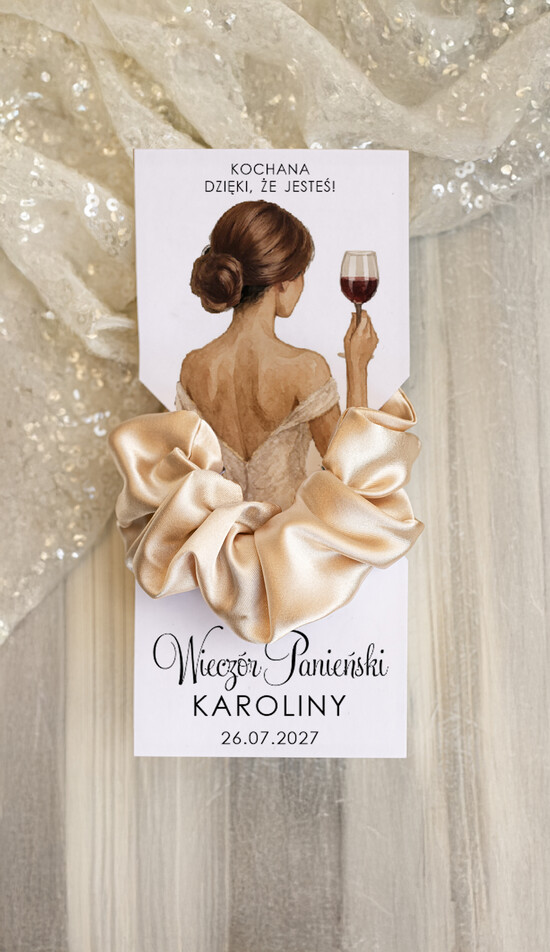 wieczór Panieński podziękowania za wieczór panieński gumka do włosów prezent na wieczór panieński, Scrunchies podziękowania za wieczór panieński, upomine 04/froSuknia/WP