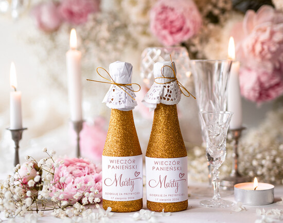 wieczór Panieński podziękowania za wieczór panieński prezenty na wieczór panieński, podziękowania za wieczór panieński brokatowy szampanik Prezenciki dla 02/szampan/WP