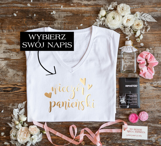 wieczór Panieński zestawy podziekowania na wieczór panieński Zestaw Prezentowy   - Koszulka ze Złotym Napisem  Wieczór Panieński Kacówka i Błyszczyk do Ust  3/prezb/wp