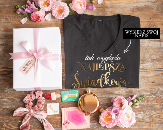 wieczór Panieński zestawy podziekowania na wieczór panieński Koszulka z Napisem na Wieczór Panieński T-shirt w zestawie Box prezentowy na panieński  Najlepsza św 08/koszulkaBoxSR/wpan