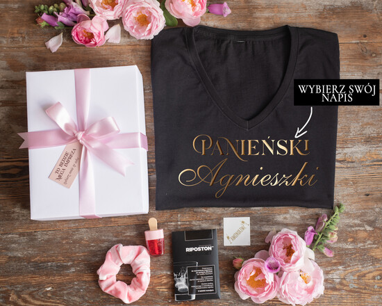 wieczór Panieński zestawy podziekowania na wieczór panieński Koszulka z Napisem na Wieczór Panieński T-shirt w zestawie Box prezentowy na panieński  02/koszulkaBoxSR/wpan