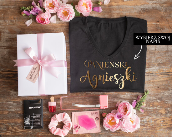 wieczór Panieński zestawy podziekowania na wieczór panieński Koszulka z Napisem na Wieczór Panieński T-shirt w zestawie Box prezentowy na panieński  01/koszulkaBoxSR/wpan