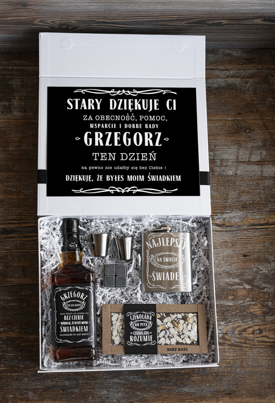 Prezenty dla świadków podziękowania dla świadka pomysł na podziękowania dla swiadków prezent dla świadka, box prezentowy od Pana Młodego dla Świadka 05/boxNs/swiadek