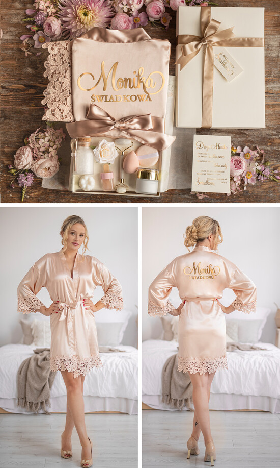 Prezenty dla świadków podziękowania dla świadkowej  podziękowanie za świadkowanie pomysł na prezenty dla świadkowej satynowy szlafrok, zeta kosmetyków  26/boxSZLkorD/podzSW