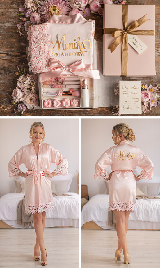 Prezenty dla świadków podziękowania dla świadkowej podziękowania za świadkowanie prezenty dla świadkowej satynowy szlafrok z imieniem 04/boxSZLkorD/podzSW