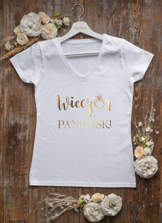 wieczór Panieński Koszulka T-Shirt z Napisem  Bawełniana Koszulka Z Napisem Na Wieczór Panieński T-Shirt Złoty Napis  13/glamb/KOszDWP