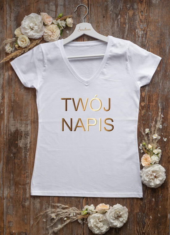 wieczór Panieński Koszulka T-Shirt z Napisem  Bawełniana Koszulka Z Dowolnym Napisem  Na Wieczór Panieński T-Shirt Złoty twojego Projektu  7/glamb/KOszDWP