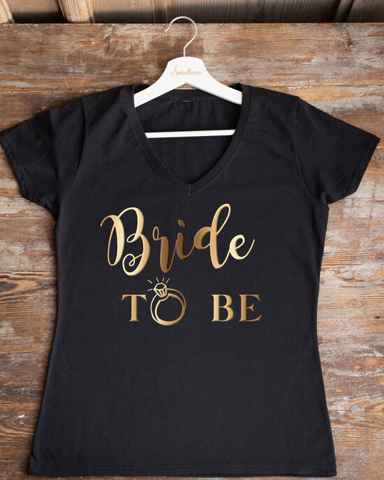 Prezenty dla Panny Młodej  Koszulka na Wieczór panieński  Presonalizowana Koszulka z Napisem na Wieczór Panieński T-shirt Złoty Napis Bride To be  10/glam/KOszDWP