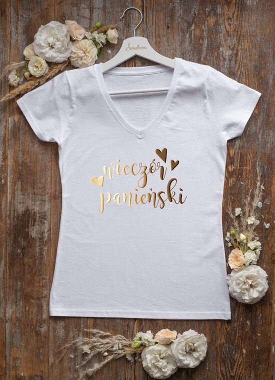 Prezenty dla Panny Młodej  Koszulka na Wieczór panieński  Bawełniana Koszulka Z Napisem Na Wieczór Panieński T-Shirt Złoty Napis  18/glamb/KOszDWP