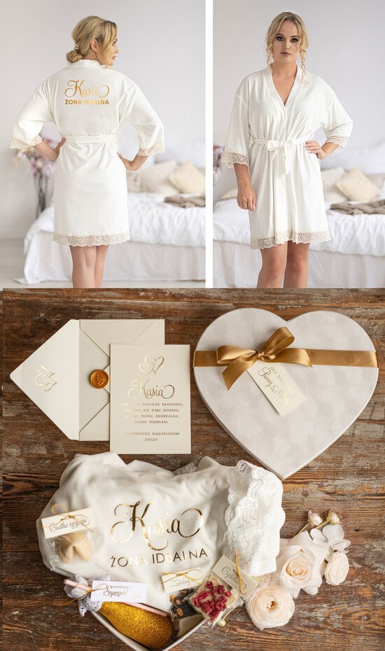 Prezenty dla Panny Młodej  Zestawy ze Szlafrokiem pomysł na prezent dla Panny Młodej Welurowy Szlafrok z Napisami    05/SZLvelbox/MPara