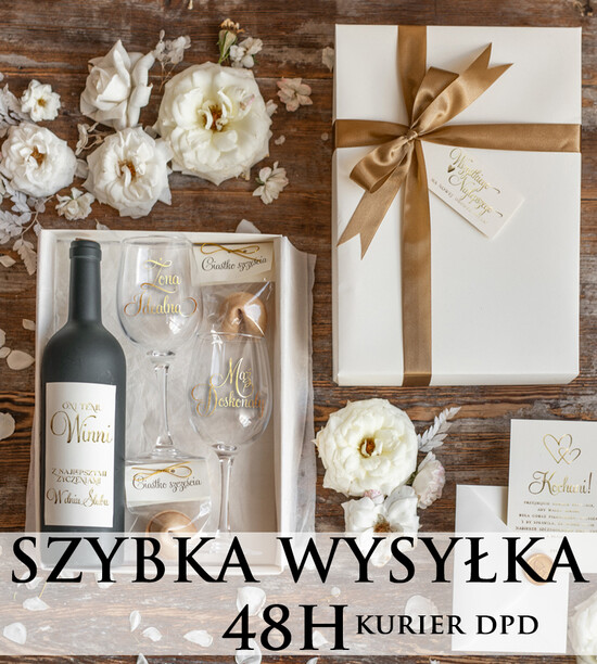  Prezenty dla Młodej Pary  zestawy i akcesoria do wina i drinków SZYBKA WYSYŁKA 48 H !!!! pomysł na prezent dla Pary Młodej akcesoria ze złotymi napisami, naklejka n 03/WINboxD/ParaMloda48h
