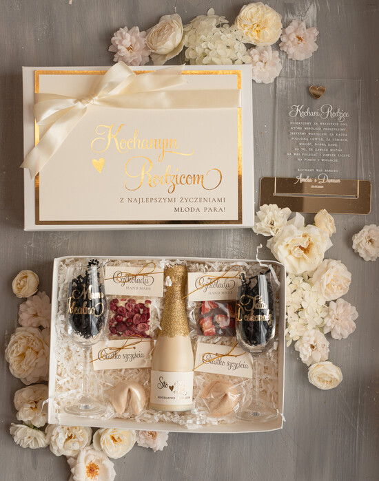 Prezenty, Podziękowania dla Rodziców zestawy prezentowe do wina i szampana  pamiątka z wesela dla Rodziców, podziękowania ślubne dla rodziców, prezent dla Rodziców na weselu, p 04/boxSz/Rodzice