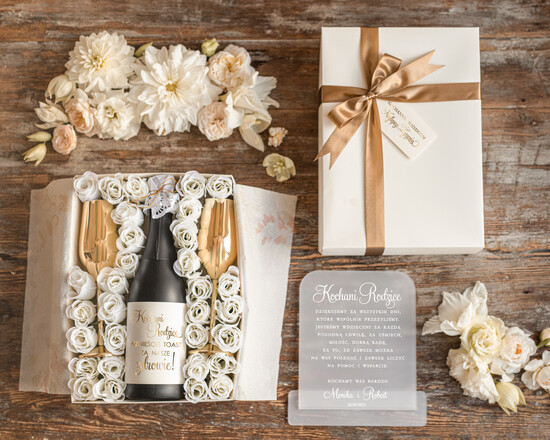 Prezenty, Podziękowania dla Rodziców zestawy prezentowe do wina i szampana  prezenty dla rodziców na ślub, box prezentowy dla rodziców, co wręczyć rodzicom na weselu, prezent d 02/BOXzlkielD/rodzice
