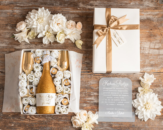 Prezenty, Podziękowania dla Rodziców zestawy prezentowe do wina i szampana  podziękowania dla rodziców na weselu, prezenty dla Rodziców dla Pary Młodej, fajne pomysły na prezen 03/BOXszamD/Rodzice