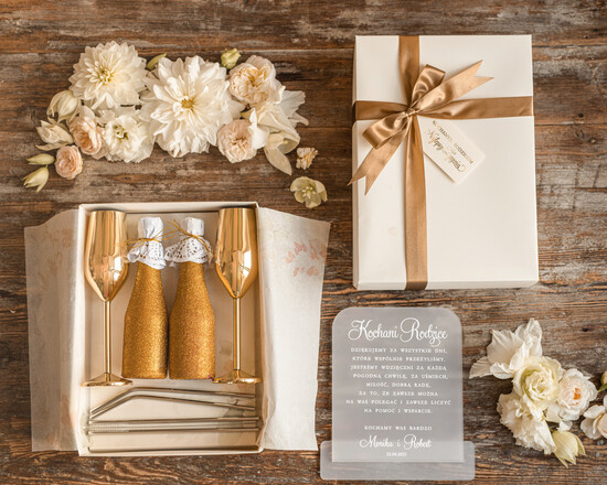 Prezenty, Podziękowania dla Rodziców zestawy prezentowe do wina i szampana  podziękowania dla rodziców na weselu, prezenty dla Rodziców dla Pary Młodej, fajne pomysły na prezen 10/BOXszamD/Rodzice