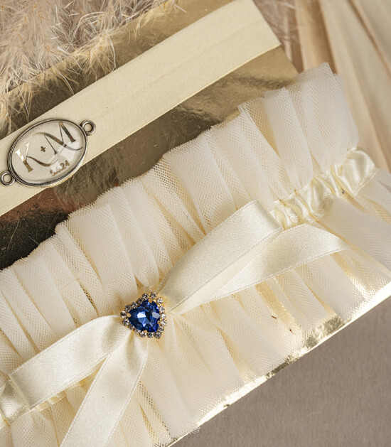 Panna Młoda  podwiązki ślubne podwiązka dla Panny Młodej, podwiązka ślubna z inicjałami, podwiązka z niebieskim dodatkiem, eleganc 01/PDW/PannaMloda