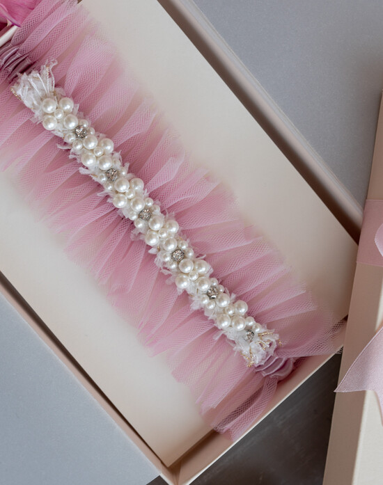 Panna Młoda  podwiązki ślubne podwiązka ślubna tiulowa, podwiązka ślubna dla Panny Młodej z perełkami, podwiązka dla Panny Młodej  33/POW/PannaMloda