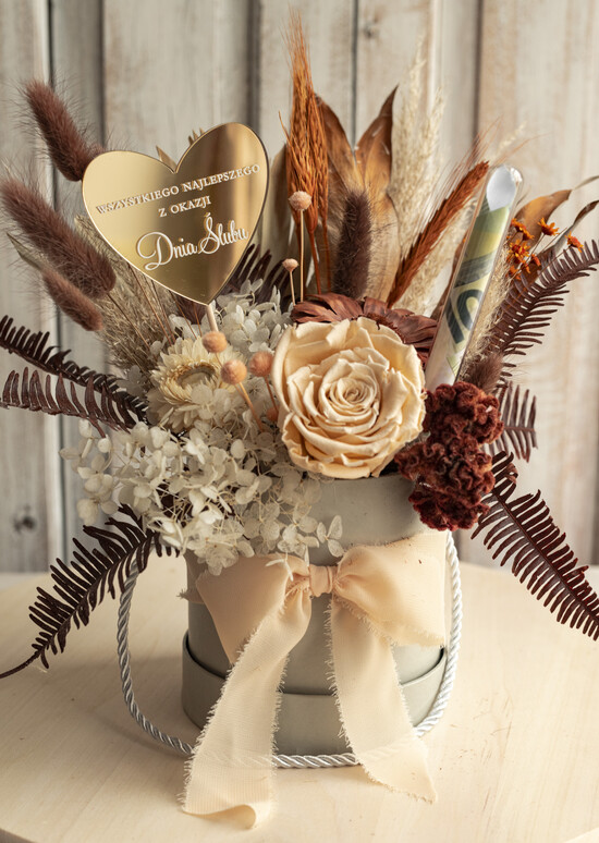  Prezenty dla Młodej Pary  flowerbox, kartki z życzeniami, pudełka na prezenty pomysł na prezent dla Pary Młodej flowerbox z suszonych kwiatów, pomysł na wręczenie pieniędzy Parze 03/fboxT/MPara