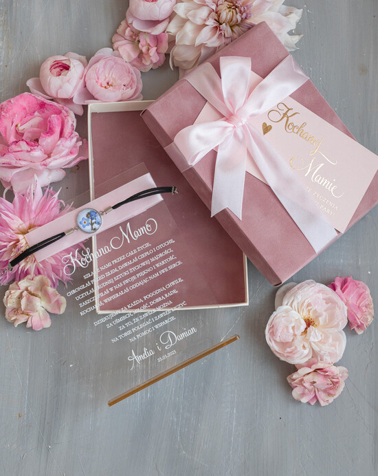 Prezenty, Podziękowania dla Mamy  pudełka na prezenty, słodkości, bransoletki  Elegancki prezent dla Mamy, bransoletka z niezapominajką, wyjątkowy prezent na podziękowanie dla Mam 03/BR/Mama