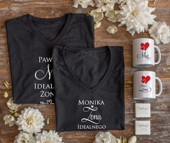  Prezenty dla Młodej Pary  zestawy koszulki z nadrukiem koszulki z imionami dla Pary Młodej w prezencie ślubnym  06/kubekduo/ParaMloda