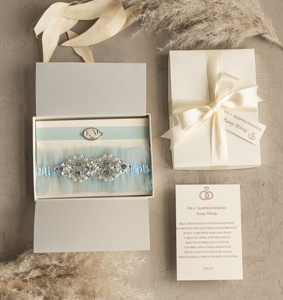 Prezenty dla Panny Młodej  podwiązki ślubne  Gotowy Zapakowany Prezet dla Panni Młodej, coś niebieskiego - prezent dla panny młodej, podwiązka śl 08/PDWpud/PannaMloda