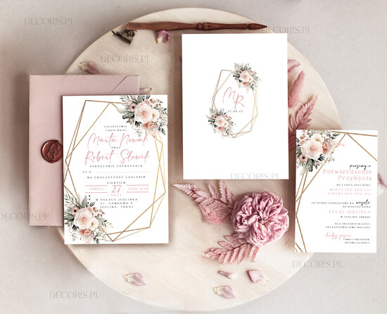 Zaproszenia ślubne Proste i Nowoczesne  minimalistyczne zaproszenia slubne, proste zaproszenia na ślub z grafiką, delikatne zaproszenia ślub 67/Now/z24